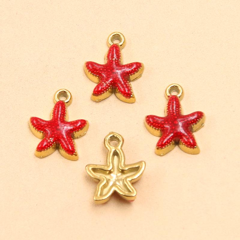 10-Color Stainless Steel Enamel Starfish Pendant (10x12mm) for DIY Jewelry and Keychains