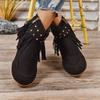 Fashion 2025 New Women Ankle Boots Rivet Comfortable Buckle Warm Shoes Casual Flat Women Shoes Retro Tassels Round Toe Short Boots Women