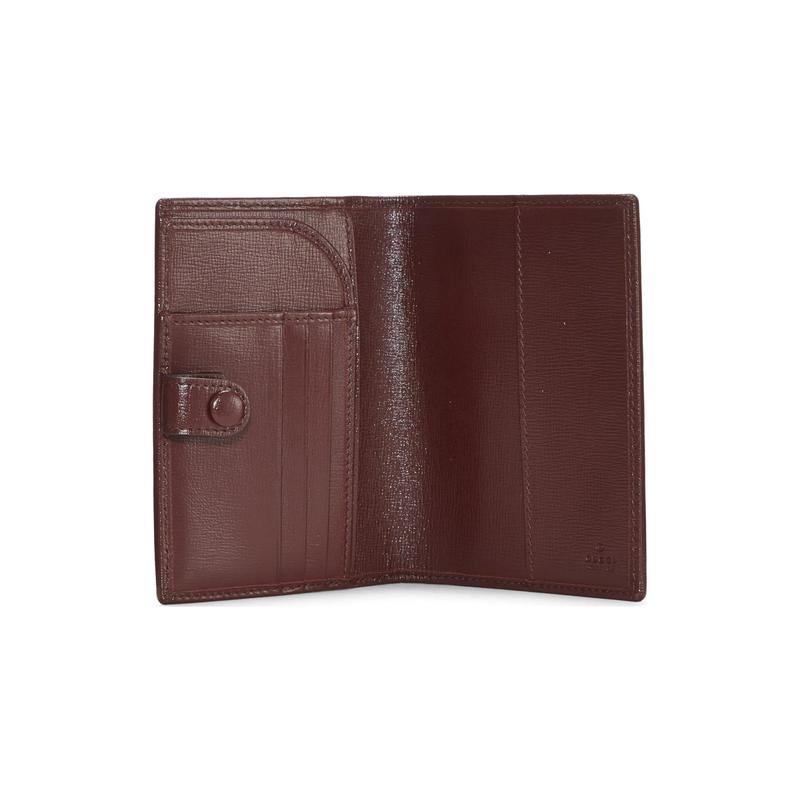 Gucci GG Retro Series Presbyopic Logo Snap Closure Canvas and Leather Card Holder Wallet Passport Bag Men's Burgundy and Brown
