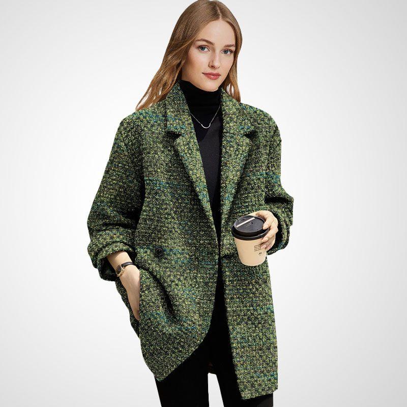 

Модное ретро твидовое шерстяное пальто с капюшоном для женщин, зима 2025, новое поступление, нарядное шерстяное пальто Green (WT134) M