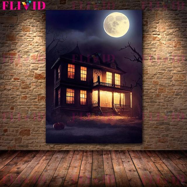 Halloween Dynia Sztuka Wydruk Szkielet Potwór i Duch Ścienny Sztuka Olejna Obraz Gotycki Ciemny Pogański Plakat