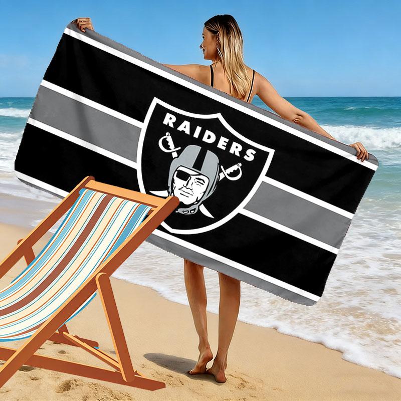 Ręcznik plażowy z nadrukiem Las Vegas Raiders, Duży miękki szybkoschnący ręcznik na plażę, kemping, basen