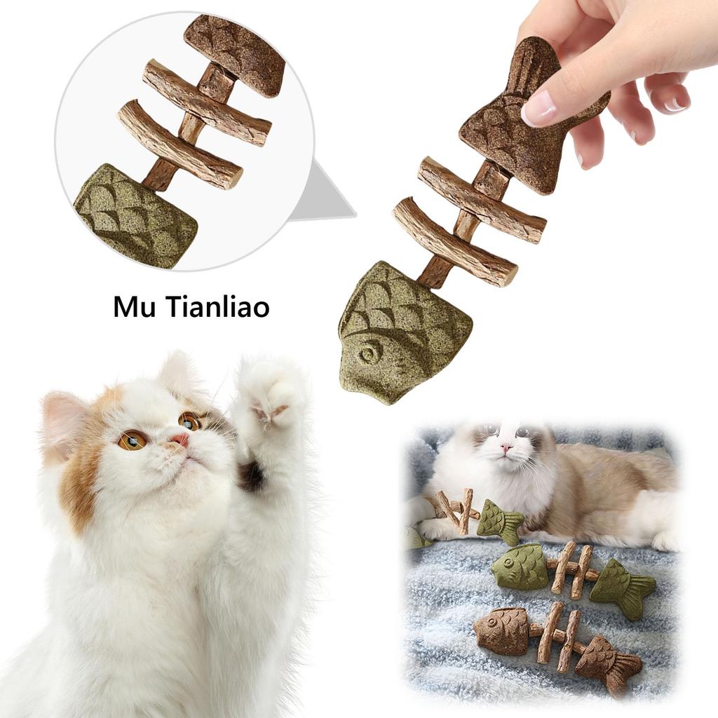 Creative Fish Bone Cat Toy Wooden Teeth Cleaning Stick Feline Tooth Care Tool for Dental Care Feline Toothbrush Alternative