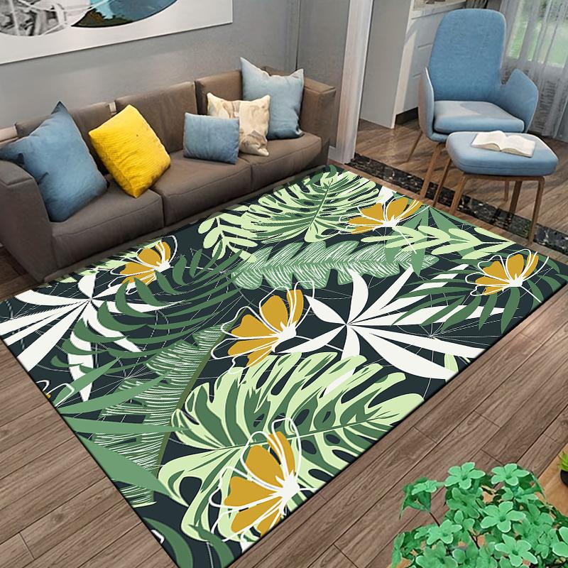 Tropical Leaf Pattern Area Rug for Home Decor Suitable for use as an anti-slip game mat for living room and bedroom sofas
