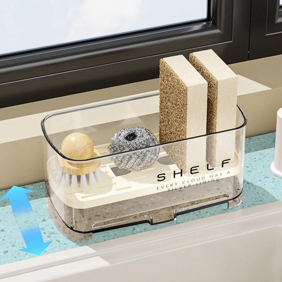 Sink Caddy with Auto Drain Tray Kitchen Sink Sponge Holder Detachable Sink Organizer for Countertop Storage Sponges Soap Cleaning Supplies
