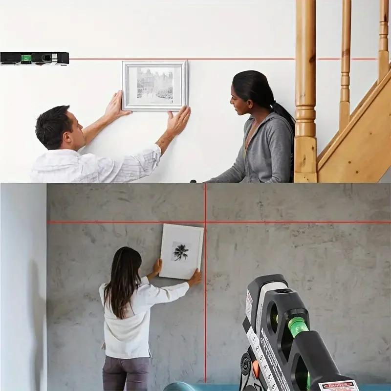Laser Level Multipurpose Line Laser Leveler Tool Cross Line Lasers with 2.5M Standard Measure Tape and Metric Rulers Renovation