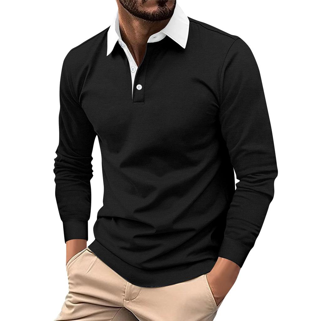 Men's Single,Breasted Lapel Long,Sleeved Casual Sports Long,Sleeved Top
