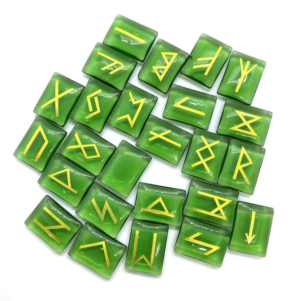 Easy-to-Use Magical Goods: Rune Divination Beginner's Set: 25 Cute, Thin Rune Stones (Green Quartz) for Free Rune Readings [Sedona Magic]