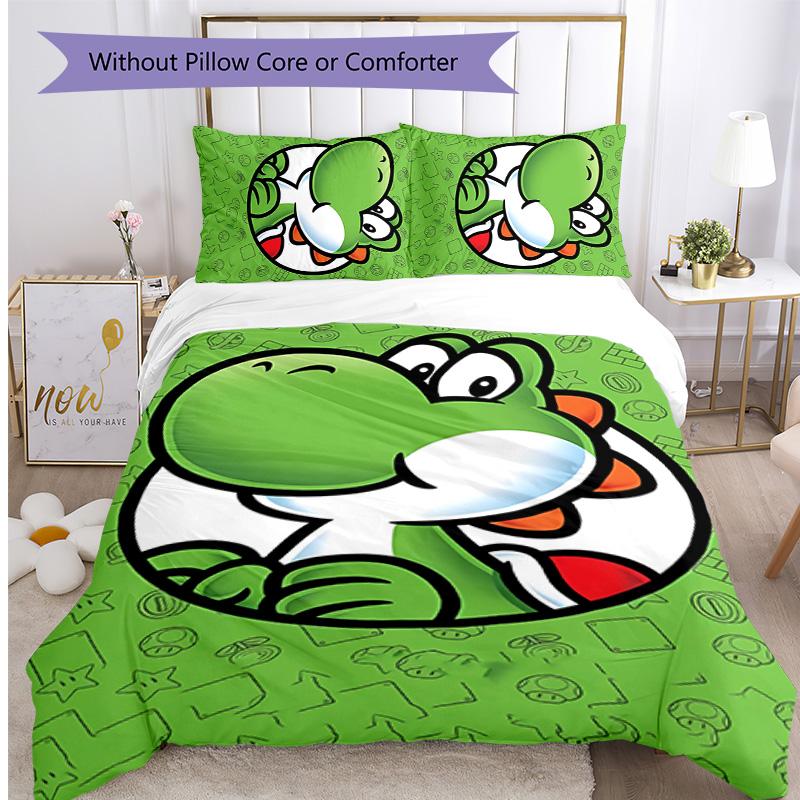 Yoshi dinosaur Printed 3PCS Bedding Set Soft Breathable Duvet Cover Pillowcases Set Washable Bedroom Decor Home Gift