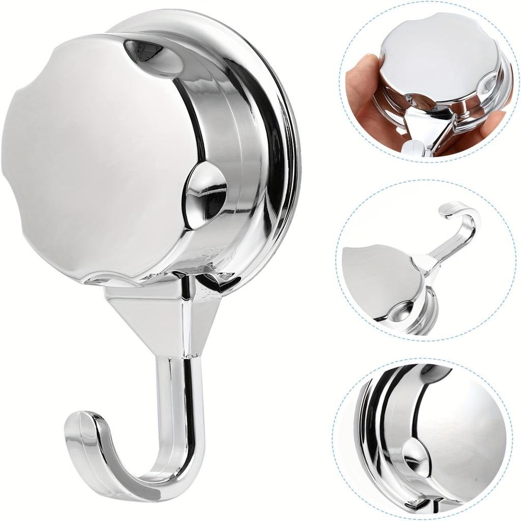 Klebehaken mit Saugnapf, Hochbelastbare Handtuchhaken zur Wandaufhängung an Duschtüren, Silberfarbene, verchromte Kunststoff-Wandhaken für Badezimmer, Küche