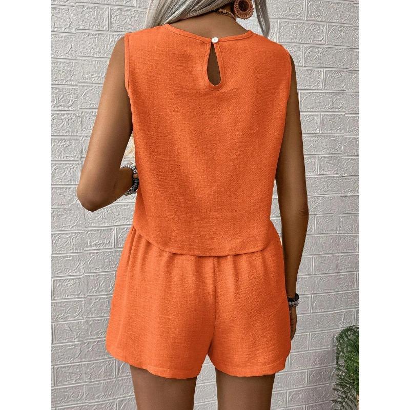 Women's Solid Color Simple Fashion Casual Sleeveless Top and Shorts Set