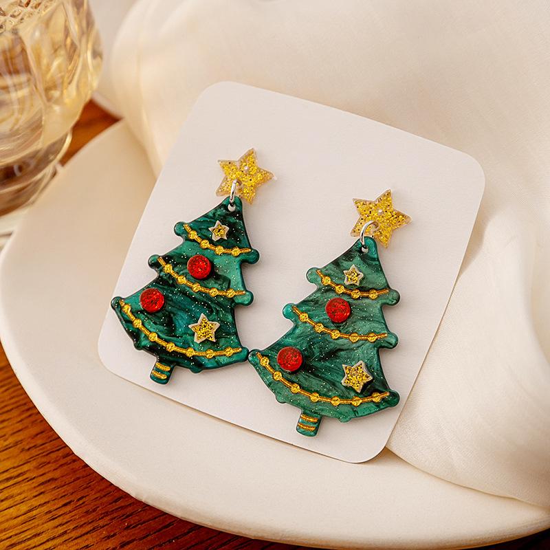Christmas Personalized Earrings, Niche Geometric Sweet Contrasting Color Christmas Tree Earrings For Women
