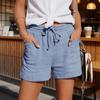 Women's Summer Shorts Drawstring Elastic Waist Cotton Linen Shorts Casual High Waisted Beach