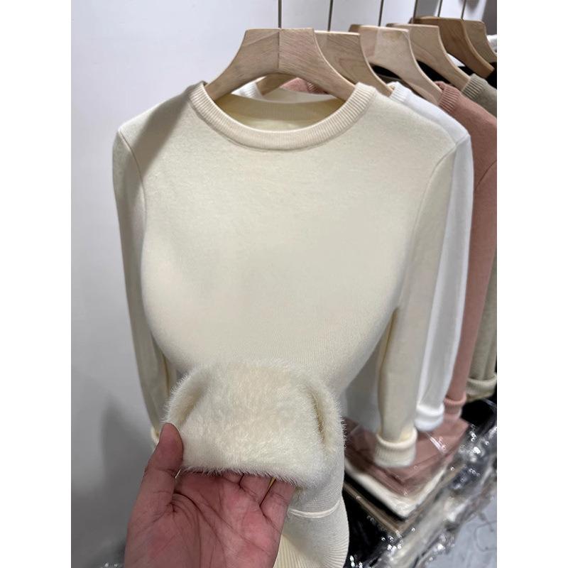 One-piece Fleece Warm and Thickened Knitted Sweater Women's Simple Basic Bottoming Shirt Spring Top