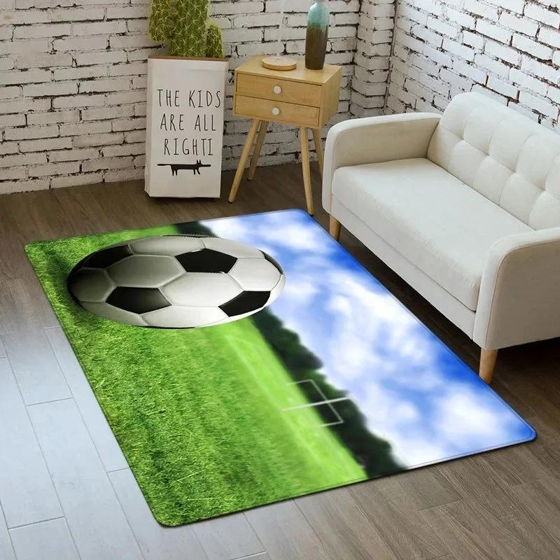 Sporty Football Pitch Floor Mat Non-Slip Washable Carpet for Living Room or Boy's Bedroom Vibrant Rug for Sofa Area Decor
