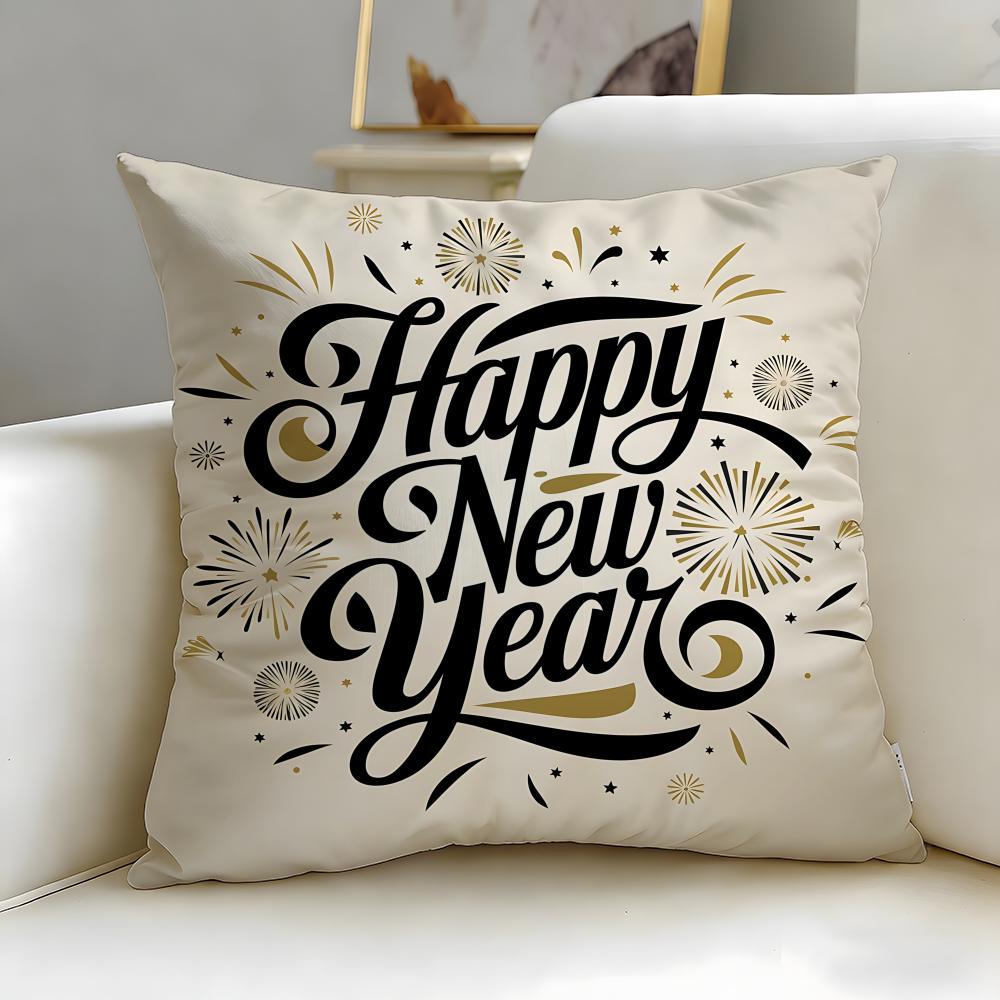 Holiday New Year'S Day Cushion Cover Soft & Easy-Wash Pillow Case – Versatile For Couch, Bed, Travel And Office