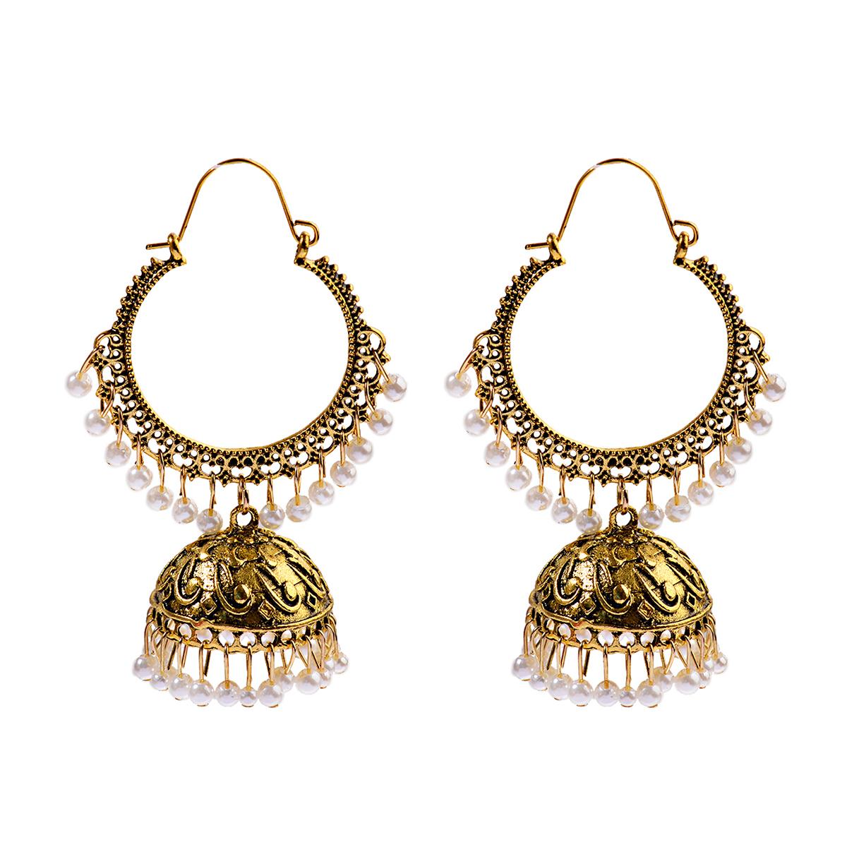 

TopHanqi Ретро Этнические Индия Джумка Джумки Серьги Femme Античное Золото Цвет Резные Лотос Фонарь Висячие Серьги Для Женщин Циркон