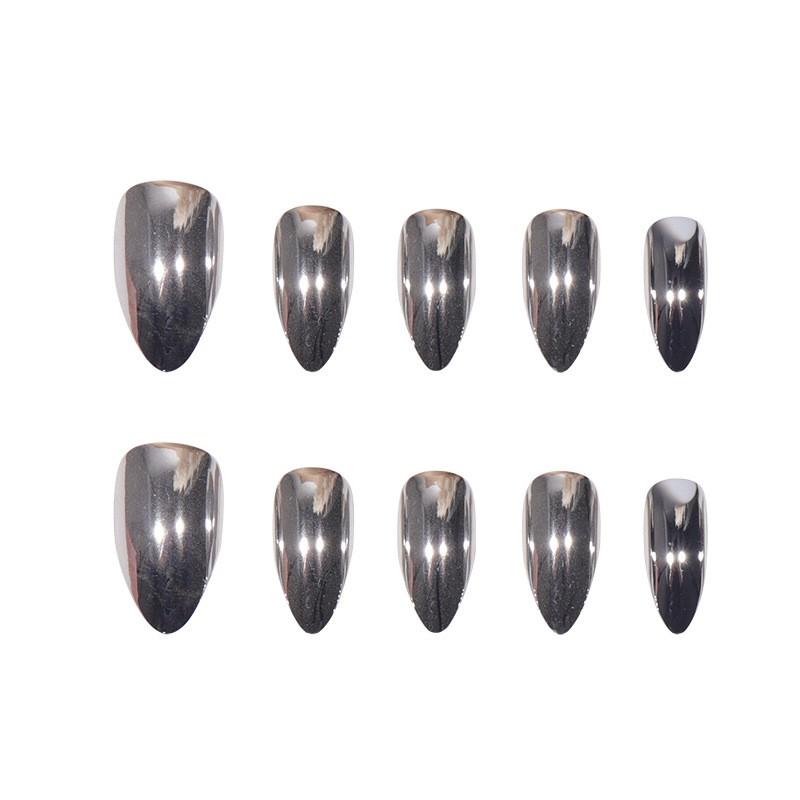 Short Stiletto Press-On Nails With Chrome Plating Glitter Finish Women