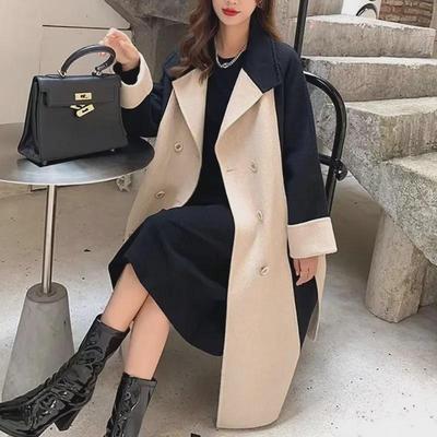Women's Trendy Woolen Mid-Length Coat - 2024 Autumn/Winter, Slim Fit, All-Match, Ideal for Spring and Autumn.