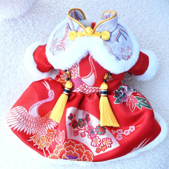 Pet Tang Suit Tassel Design Vibrant Color Button Closure Exquisite Pattern Friendly to Skin Keep Warm Cloth Thickened Cat Dog Fleece