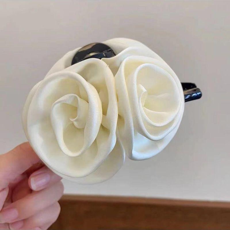 1pc High end satin rose flower claw clip temperament hair clip large elegant back of the head disheveled shark hair