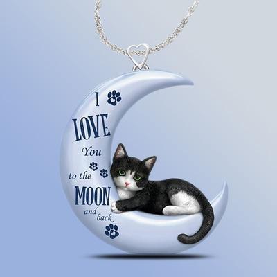 Exquisite Cat Necklace Blue Moon Rubber Cute Crescent Pendant Black Cat Necklace Jewelry Gift ARI