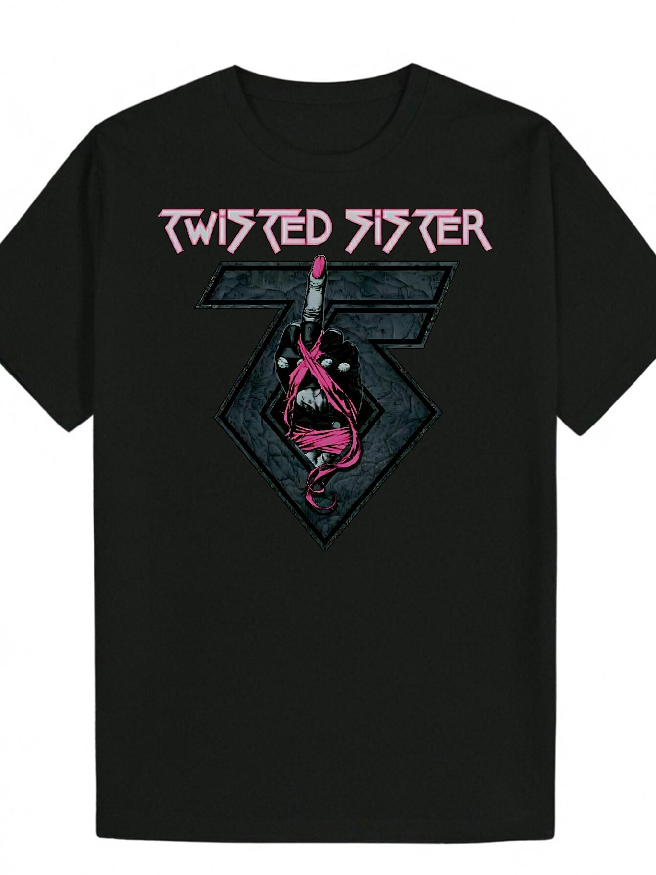Twisted Sister Graphic T-shirt - Black Casual Summer Tee with Bold Pink Lettering L
