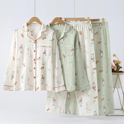 Conjunto de Pijama de Algodón para Mujer Pantalones de Manga Larga Otoño Primavera Estampado Animales Conjunto de 2 Piezas Pijama de Mujer Ropa de Casa Suave