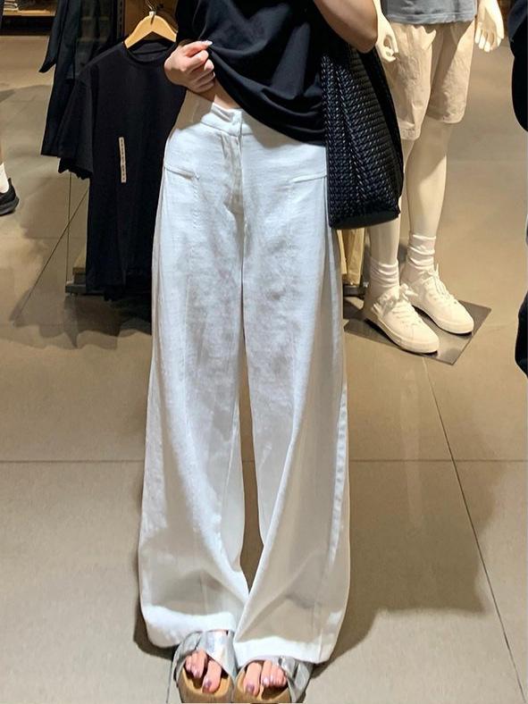 Women's High Waist Loose Wide-Leg Cotton Linen Pants - Spring/Autumn 2026
