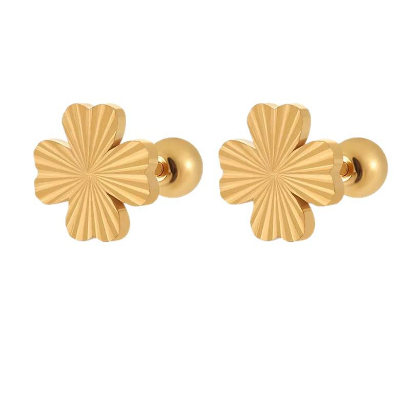Korean Style Laser-Etched Four-Leaf Clover Heart Ear Studs - Fashionable Titanium Steel Earrings for Women