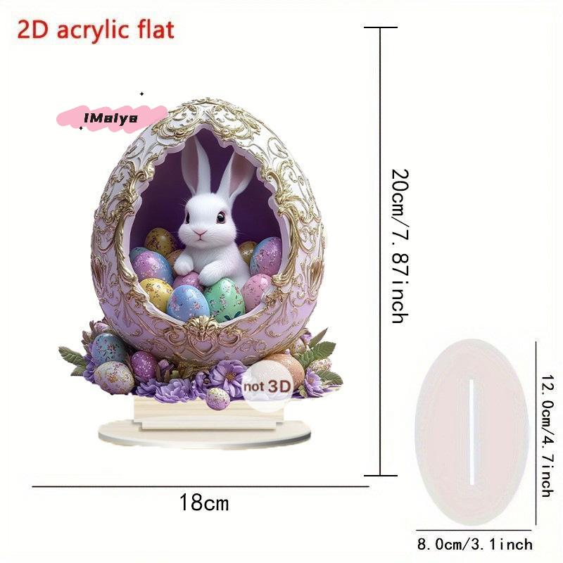 M-Easter Egg Shaped Cottage Rabbit Acrylic Ornament 2D Flat Cute Rabbit Desktop Ornament Easter Gift