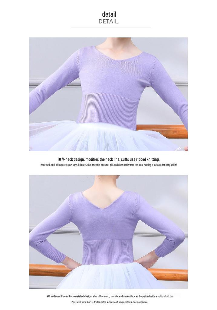 Children's V-neck Long Sleeve Knit Dance Shawl for Autumn/Winter