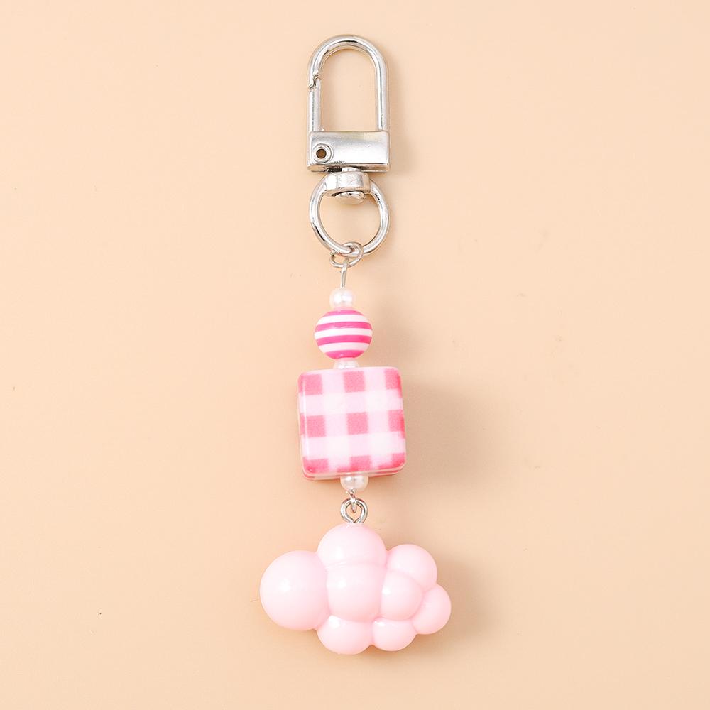 Pretty 3D Cloud Keychain Beads Pearl Key Ring Pendants for Women Girls Handbag Decor DIY Handmade Key Chain Gift