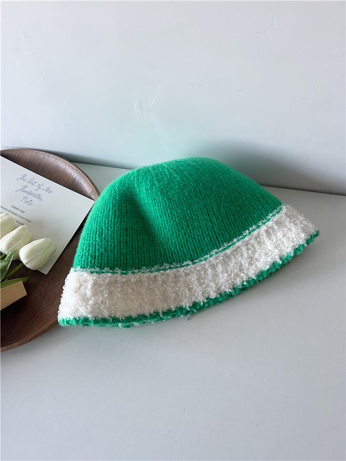 

Вязаная панама женская осенне-зимняя новая плюшевая теплая для лица маленькая панама модная нишевая с защитой лица шляпа-ведро Adult average size зелёный