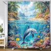 Ocean Fish Shower Curtain, Dolphin Coral Tropical Deep Sea Marine Life Underwater World Decor