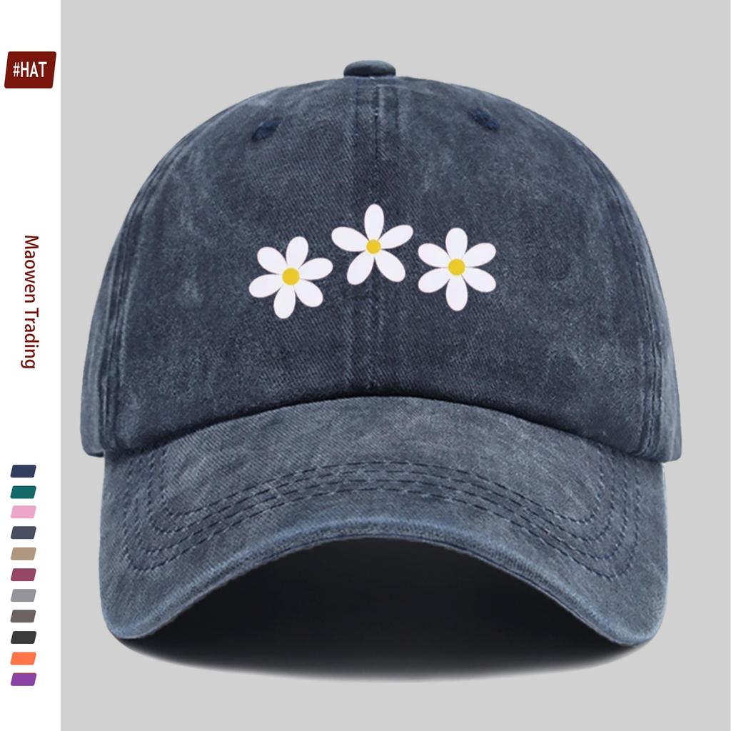 Pc White Daisy Print Baseball Cap Cute Headwear Comfortable Lightweight Papa Hat Adjustable Strap Truck Driver Sun Hat Vin