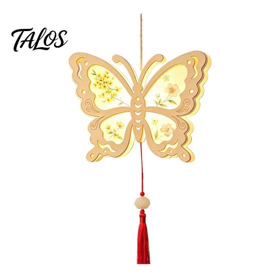 Handmade Paper Lantern Craft DIY Chinese Ancient Style Kit, Light Up Handheld with LED String & Quaint Wooden Frame Tassel, Rabbit Butterfly Lotus Fan
