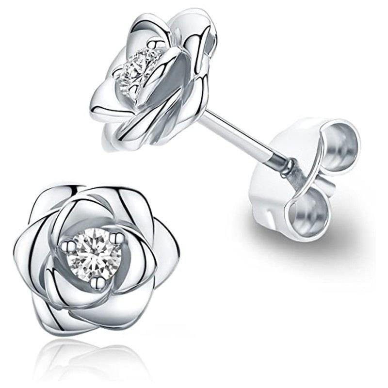 Rose series small fragrant wind earrings, flower design exquisite fashion sweet wind, versatile temperament stud earrings