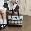 Bolso de Mano Patchwork Color Verde Menta Chocolate Coreano Bolso Tote de Lona a Cuadros para Mujer Lunares Lazo Dulce Encaje Bolso de Hombro de Capacidad