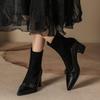 Autumn and winter new French retro short boots women's thick heel pointed head Chelsea buckle women's winter boots elastic boots