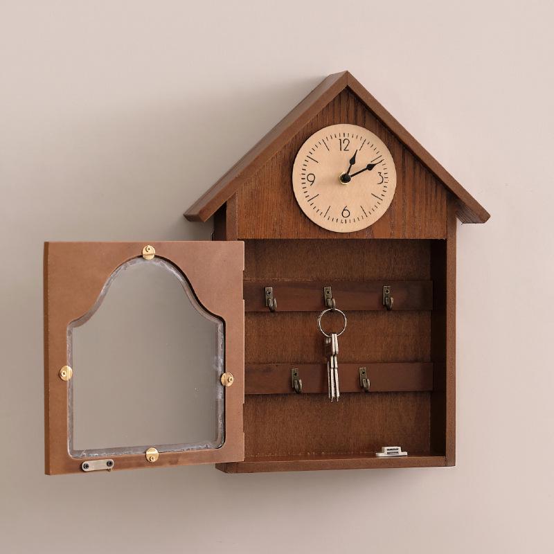 Creative Entrance Wall Hooks: No-Punch Key Holder & Wooden Shelf Combo