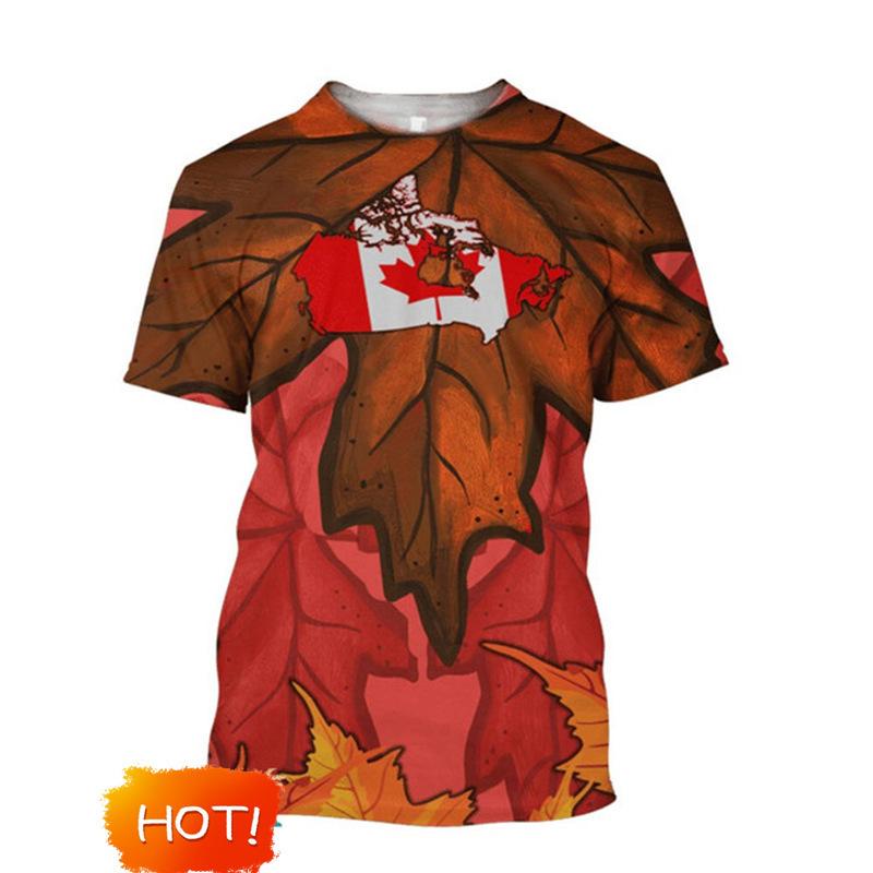 Canada Thema Korte Mouw T-shirt, Esdoornblad Print, True North Strong Free, Casual Kleding
