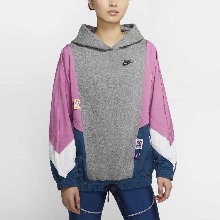 Nike Color Block Pullover Hoodie Women Hoodies Carbon-Gray DB3847-091