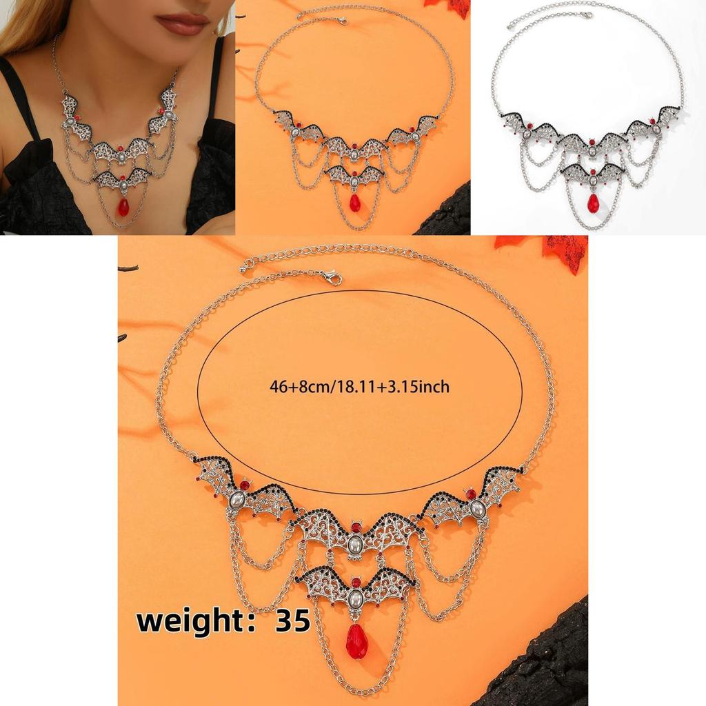 Halloween Themed Bat Pendant Necklace With Alloy And Geometric Design For Gift And Fashion