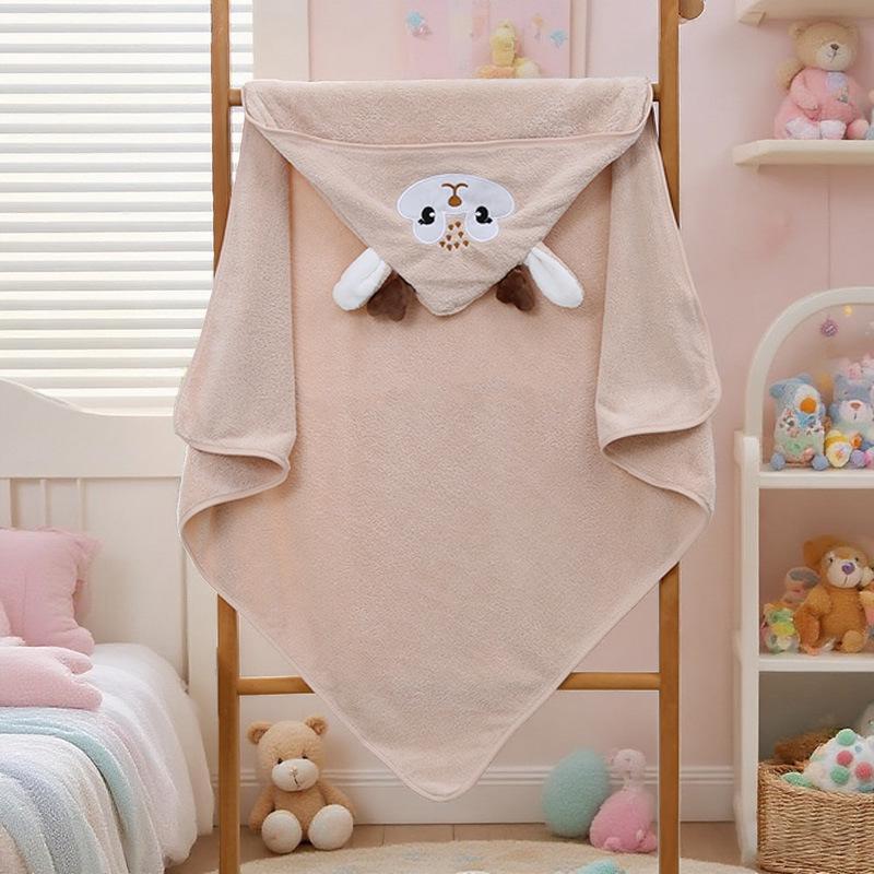 Cartoon Hooded Baby Swaddle & Bath Towel - Coral Fleece, Absorbent, Embroidered, Newborn To Toddler