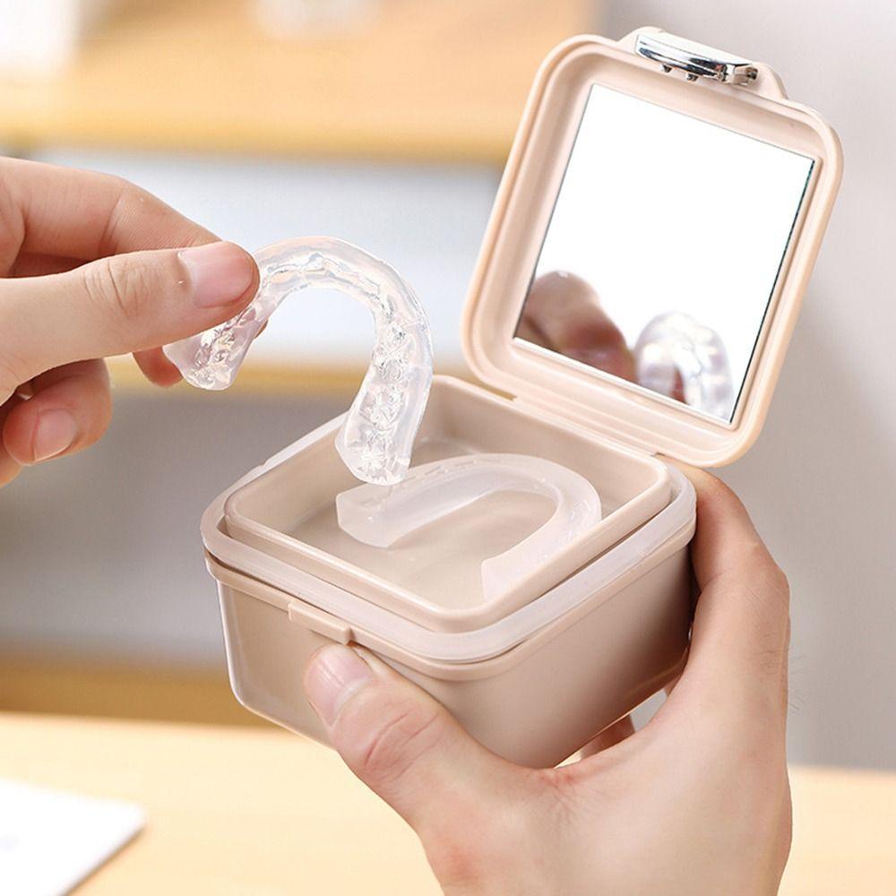 Sealed 2 In 1 False Teeth Box Double Layer Mouth Guard Box Denture Bath Container Denture Soaking