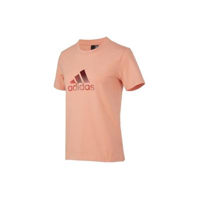 Shiny Bos Gradient Logo Print Sport Round Neck Short Sleeve T-Shirt Women Tops Apricot H09749