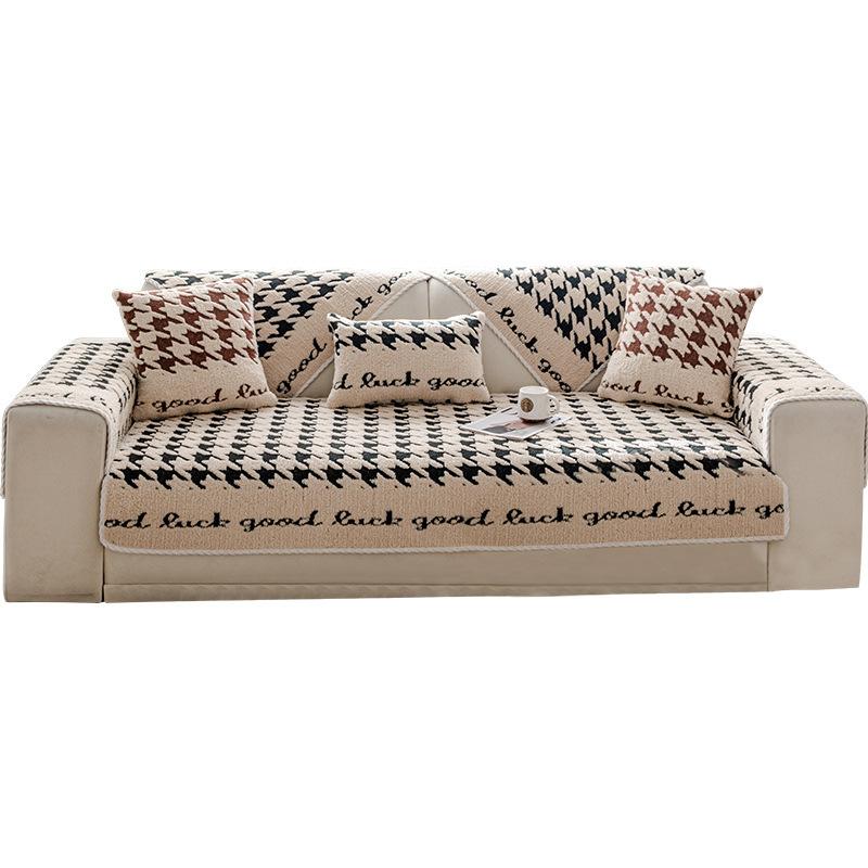 Houndstooth Shu Cotton Wool Sofa Cushion Winter Non-slip Cushion New Sofa Full Cover Cloth Towel