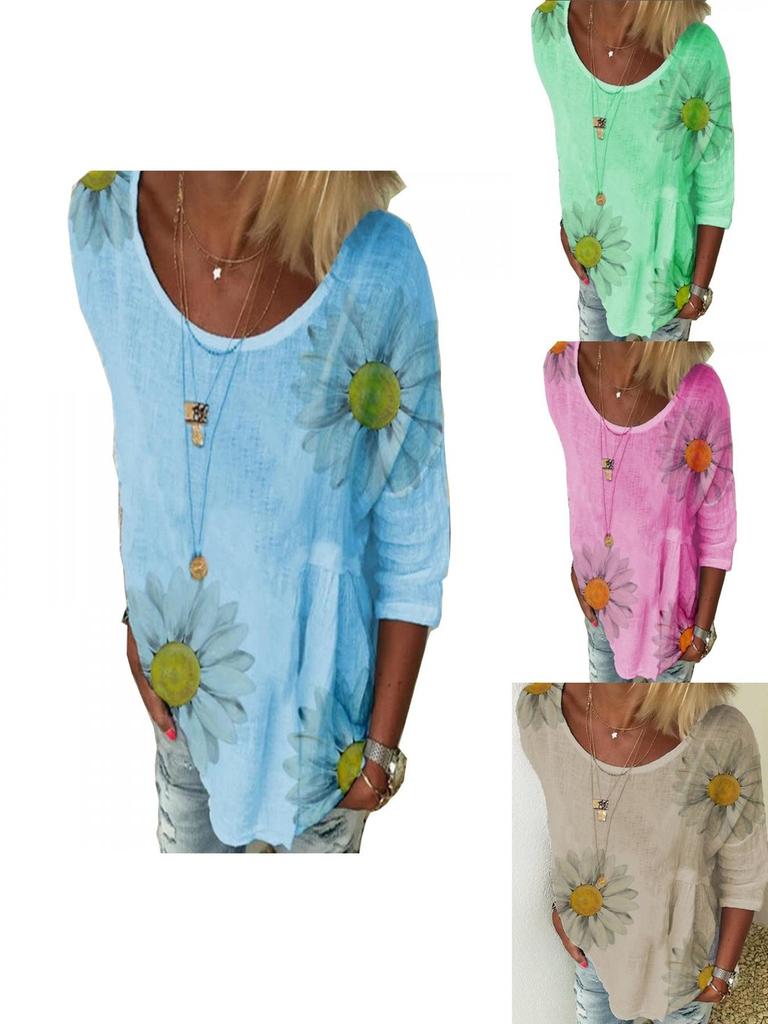 Stylish Plus Size Women's Summer Shirt Blouse With Comfortable Baggy Design And Floral Pattern