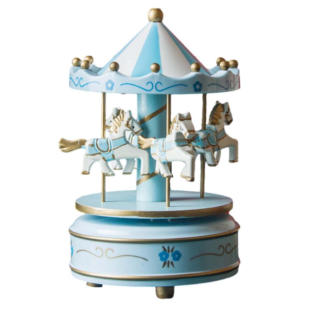 Christmas Wooden Carousel Music Box Turn Horse Shaped Hand Painted Ornament Rotating for Anniversary Present Durable